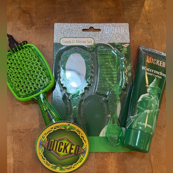 Wicked Other - Wicked Green Hair Brush & Mirror Comb Combo with Watermelon Hand Lotion NEW